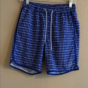 Navy Grid Pattern Swim Shorts